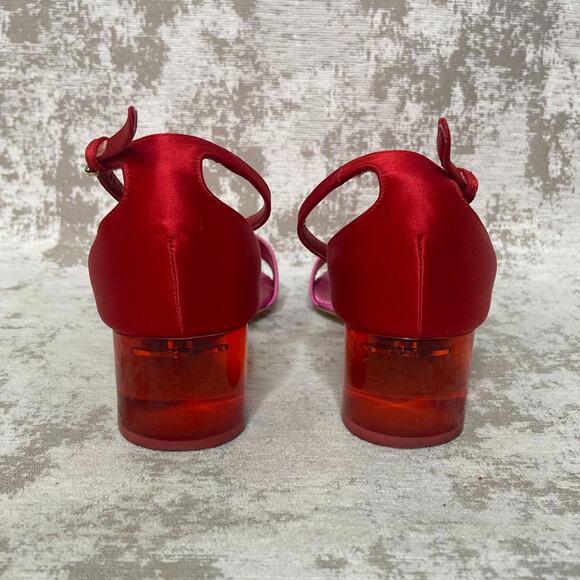 Stella McCartney Satin Lucite Heel Sandals in Pink/Red - Picture 3 of 8